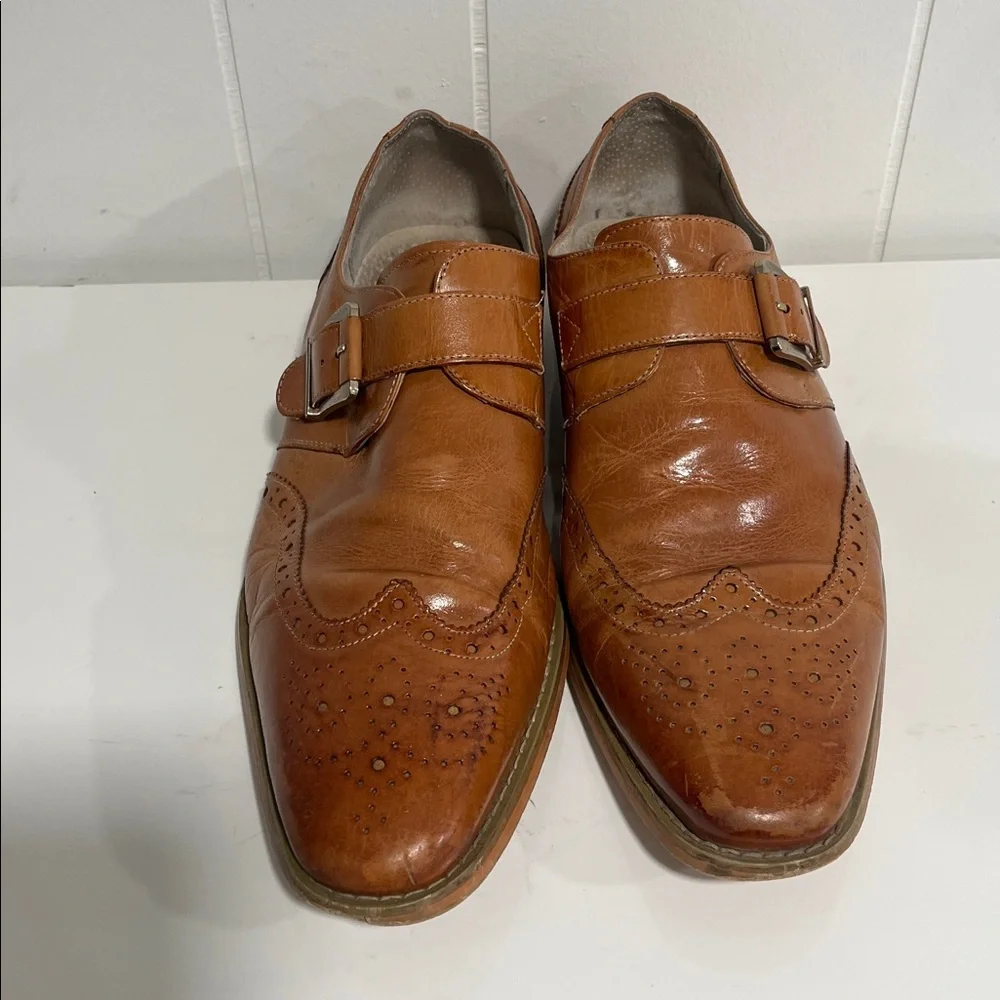 Giorgio V Brown Leather Monk Strap Wingtip Dress Shoes Sz 10M
